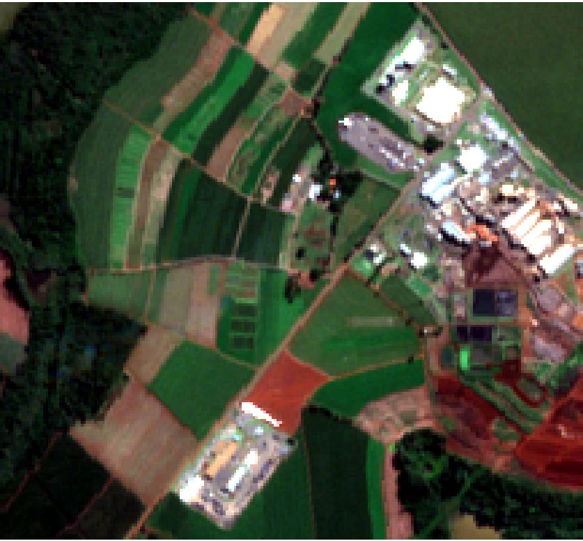 RGB of a mixed property with buildings, ponds and fields.