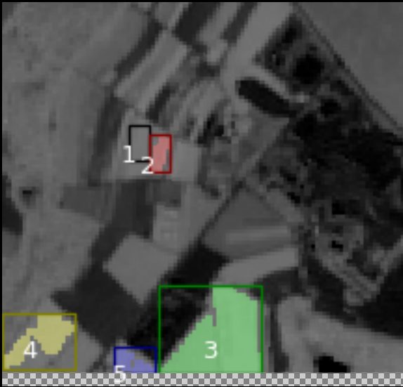 NDVI-core segmentation of the mixed property with a few large numbered regions.