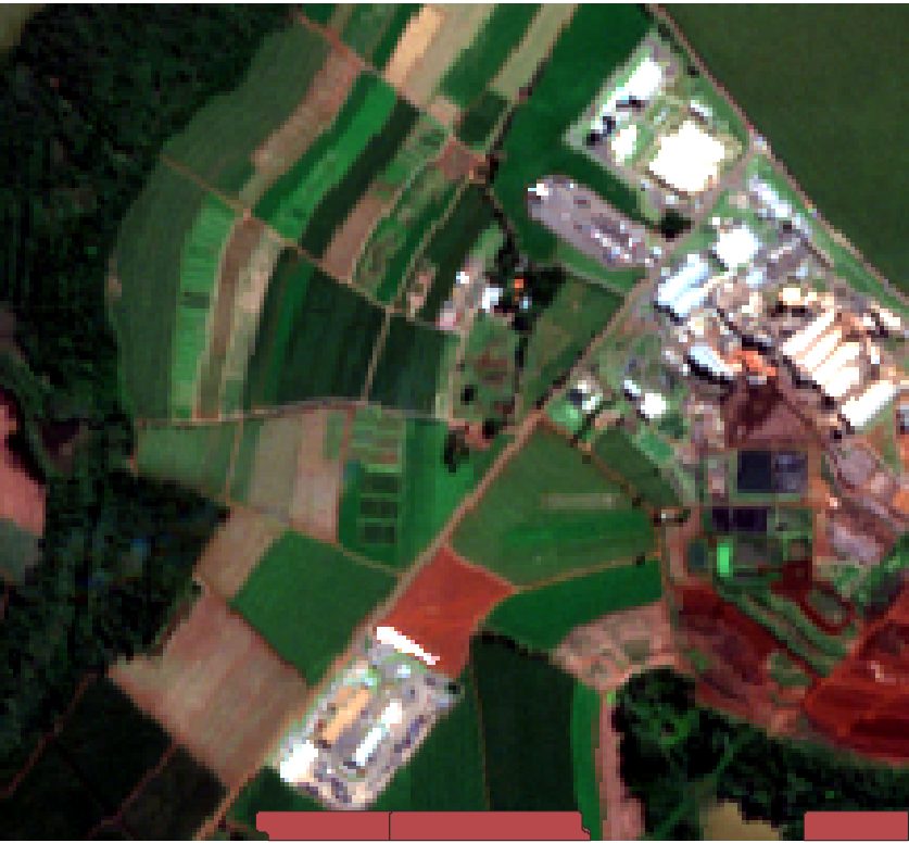 Delineate-Anything segmentation of the mixed property with many small instance masks.