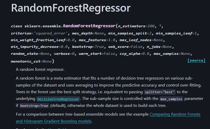 Code snippet of a scikit-learn RandomForestRegressor.