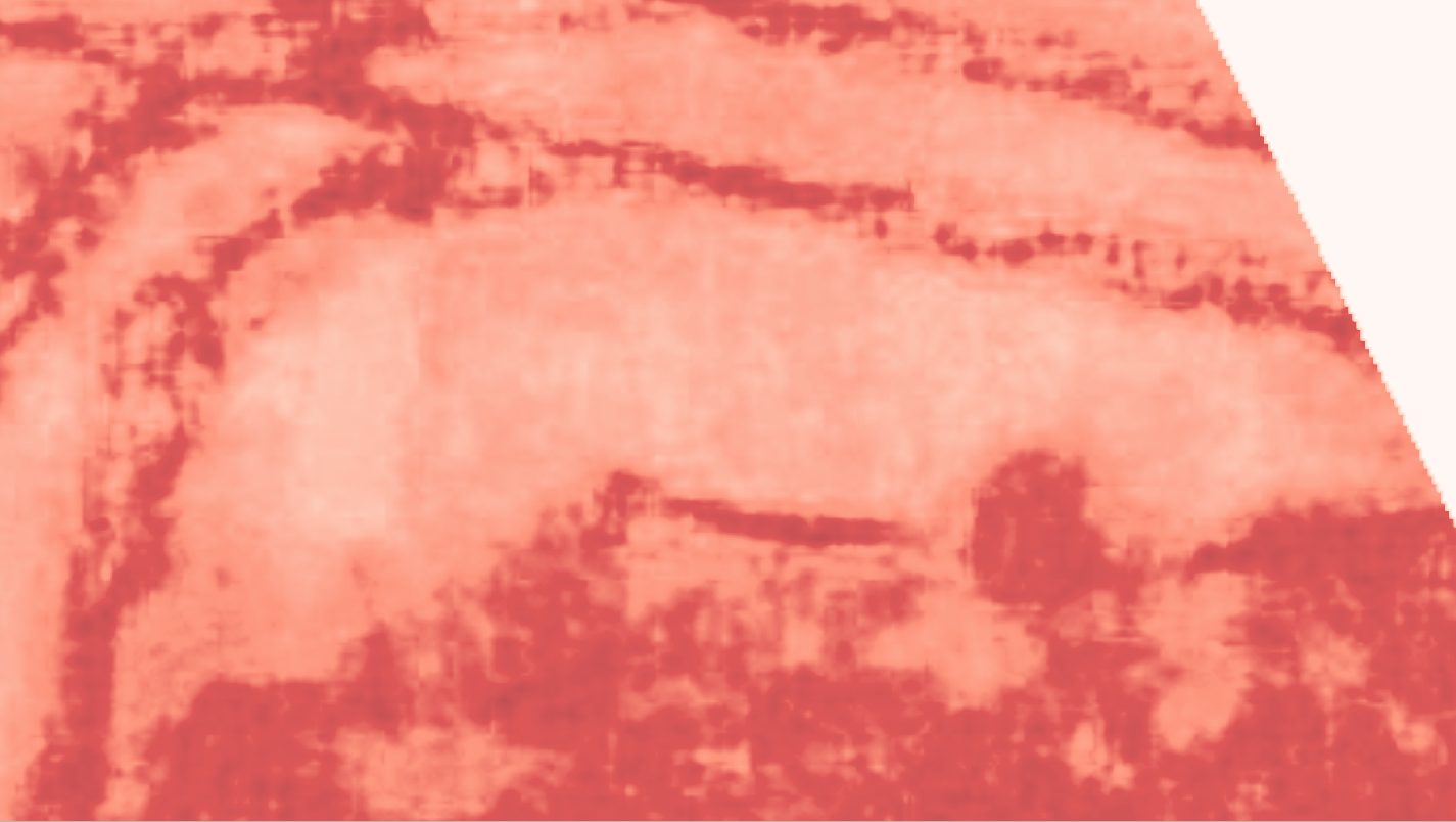 Thermal orthomosaic of the same plot in a red-to-white temperature ramp.