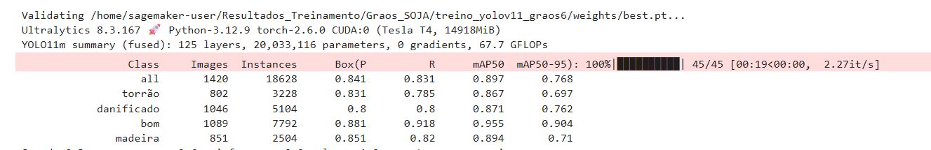 Per-class precision, recall and mAP table for the grain model.