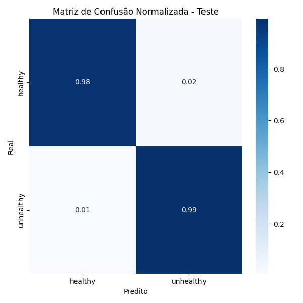 Normalized confusion matrix on the test set, healthy vs unhealthy.